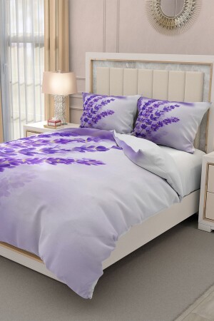 Doppel-Bettbezug-Set aus 100 % Baumwollsatin mit Spannbettlaken, Lavendel MONOHOME32784 - 3