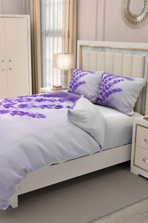 Doppel-Bettbezug-Set aus 100 % Baumwollsatin mit Spannbettlaken, Lavendel MONOHOME32784 - 4