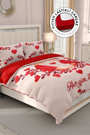 Doppel-Bettbezug-Set aus 100 % Baumwollsatin mit Spannbettlaken, Valentinstag MONOHOME32692 - 1