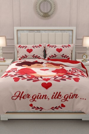 Doppel-Bettbezug-Set aus 100 % Baumwollsatin mit Spannbettlaken, Valentinstag MONOHOME32692 - 3