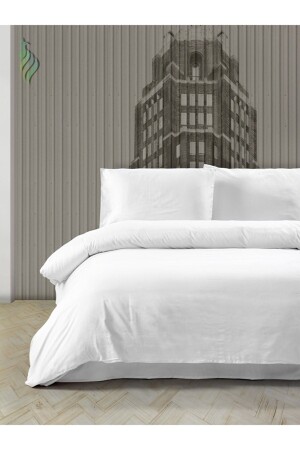Doppel-Bettbezug-Set aus Baumwolle, einfarbig, weiß, Doppel-Bettbezug - 1