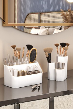 Doppel-Organizer-Set, Make-up-Kosmetik-Organizer und Badezimmer-Organizer, Doppel-Organizer-Set, Weiß - 1