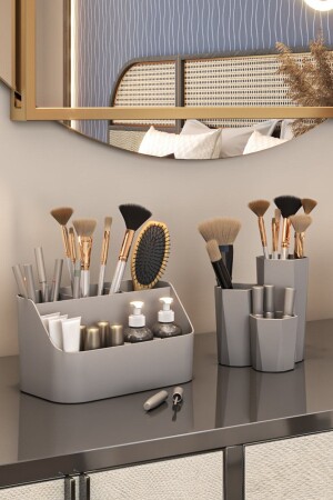 Doppel-Organizer-Set, Make-up-Kosmetik-Organizer und Badezimmer-Organizer, Grau. Doppel-Organizer-Set, Grau - 2