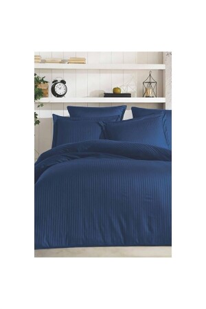Doppelbett-Bettbezug aus Baumwollsatin, gestreift, Satin-Bettbezug-Set aus 100 % Baumwolle, 200 x 220, Marineblau N441 - 2