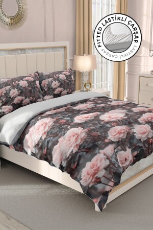 Doppelbett-Bettbezug-Set aus 100 % Baumwollsatin mit Spannbettlaken, 3D-Rosen-Bettbezug für den Herbst MONOHOME31732 - 2