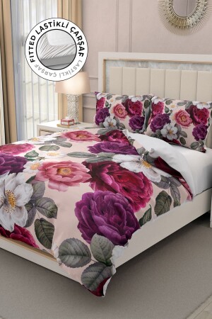 Doppelbett-Bettbezug-Set aus 100 % Baumwollsatin mit Spannbettlaken, Rosen-Bettbezug MONOHOME31732 - 3