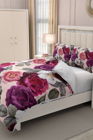 Doppelbett-Bettbezug-Set aus 100 % Baumwollsatin mit Spannbettlaken, Rosen-Bettbezug MONOHOME31732 - 6