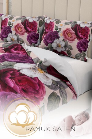 Doppelbett-Bettbezug-Set aus 100 % Baumwollsatin mit Spannbettlaken, Rosen-Bettbezug MONOHOME31732 - 7