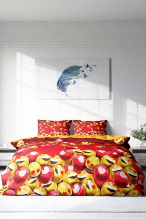 Doppelbett-Bettbezug-Set, eng gewebter Baumwollsatin, 3D-Sonderdesign Emoji in Rot (ohne Bettwäsche) PERLASERA28930 - 2