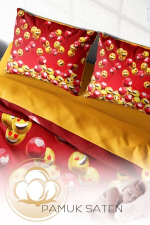 Doppelbett-Bettbezug-Set, eng gewebter Baumwollsatin, 3D-Sonderdesign Emoji in Rot (ohne Bettwäsche) PERLASERA28930 - 3