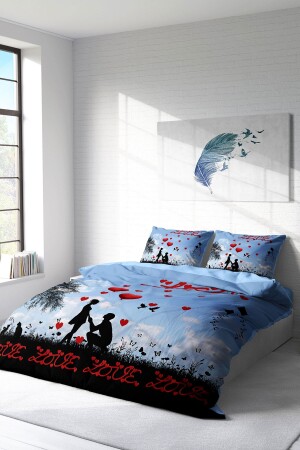 Doppelbett-Bettbezug-Set, eng gewebter Baumwollsatin, 3D-Sonderdesign „Love Balloon“ (ohne Laken) PERLASERA29562 - 3