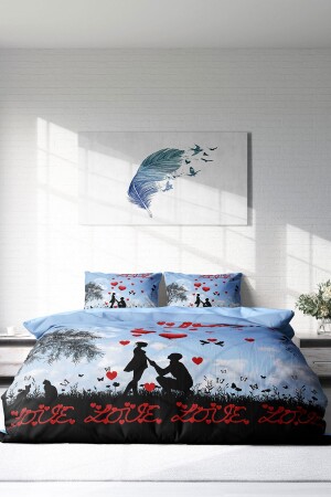 Doppelbett-Bettbezug-Set, eng gewebter Baumwollsatin, 3D-Sonderdesign „Love Balloon“ (ohne Laken) PERLASERA29562 - 4