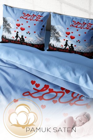 Doppelbett-Bettbezug-Set, eng gewebter Baumwollsatin, 3D-Sonderdesign „Love Balloon“ (ohne Laken) PERLASERA29562 - 5