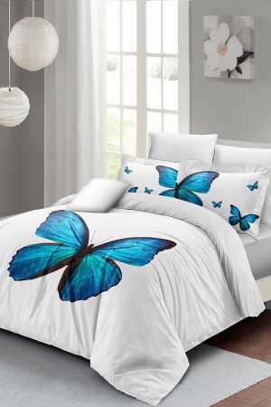 Doppelbett-Bettbezug-Set, eng gewebter Baumwollsatin, 3D-Spezialdesign, blauer Schmetterling (ohne Laken) PERLASERA26899 - 1