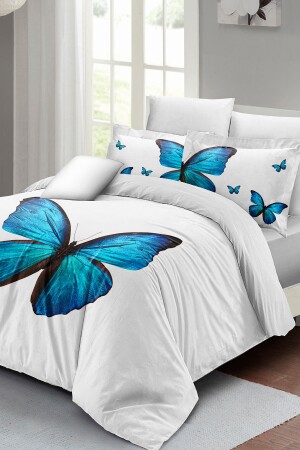 Doppelbett-Bettbezug-Set, eng gewebter Baumwollsatin, 3D-Spezialdesign, blauer Schmetterling (ohne Laken) PERLASERA26899 - 3