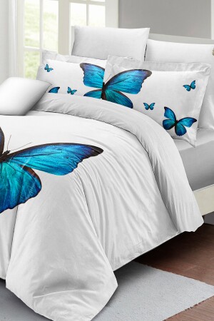 Doppelbett-Bettbezug-Set, eng gewebter Baumwollsatin, 3D-Spezialdesign, blauer Schmetterling (ohne Laken) PERLASERA26899 - 4