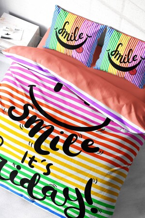 Doppelbett-Bettbezug-Set, eng gewebter Baumwollsatin, 3D-Spezialdesign „Friday Smile“ (ohne Laken) PERLASERA28909 - 2