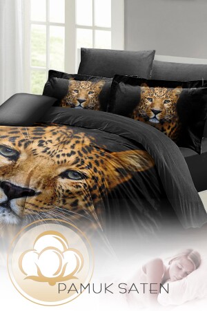 Doppelbett-Bettbezug-Set, eng gewebter Baumwollsatin, 3D-Spezialdesign, Leopard (ohne Laken), PERLASERA25670 - 3