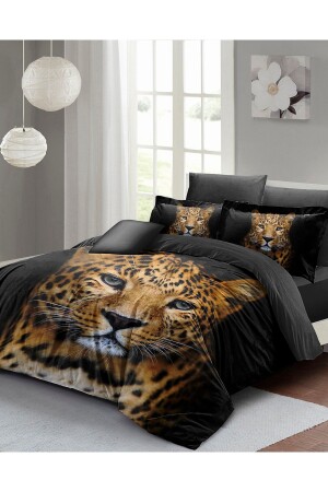 Doppelbett-Bettbezug-Set, eng gewebter Baumwollsatin, 3D-Spezialdesign, Leopard (ohne Laken), PERLASERA25670 - 1