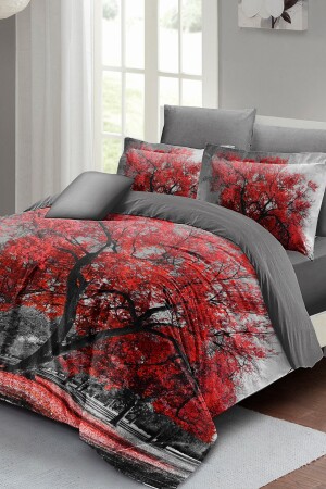 Doppelbett-Bettbezug-Set, eng gewebter Baumwollsatin, 3D-Spezialdesign, roter Baum (ohne Laken), PERLASERA26790 - 3