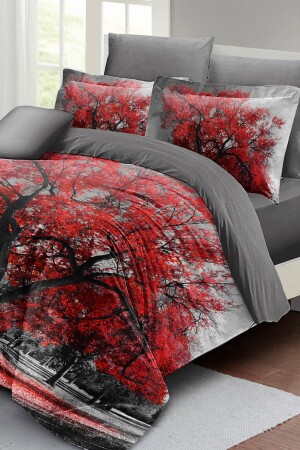 Doppelbett-Bettbezug-Set, eng gewebter Baumwollsatin, 3D-Spezialdesign, roter Baum (ohne Laken), PERLASERA26790 - 4