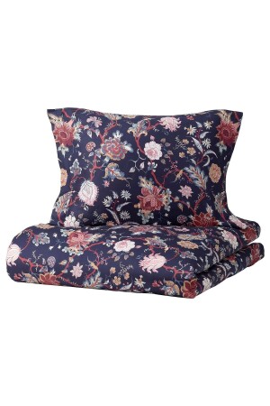 Doppelbett-Bettbezug-Set, floral gemusterter Meridyendukkan-Satin-Look, 240 x 220 cm, Dunkelblau-Bettlaken xzxc323sss - 1