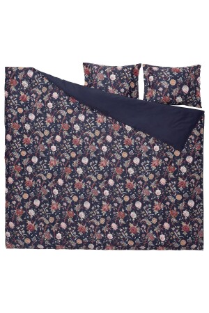 Doppelbett-Bettbezug-Set, floral gemusterter Meridyendukkan-Satin-Look, 240 x 220 cm, Dunkelblau-Bettlaken xzxc323sss - 2