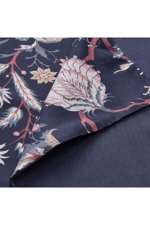 Doppelbett-Bettbezug-Set, floral gemusterter Meridyendukkan-Satin-Look, 240 x 220 cm, Dunkelblau-Bettlaken xzxc323sss - 4