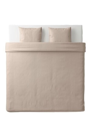 Doppelbett-Bettbezug-Set, hellbeige, gestreift, Meridyendukkan, 240 x 220/50 x 60 cm, Baumwolle, beige Bettbezug ohne Laken - 6