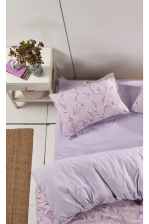 Doppelbett-Bettbezug-Set mit Blumen-Lavendel-Muster, beidseitig verwendbares Bettlaken, einfarbig, Flieder, Doppelbett-Bettbezug-Set - 4