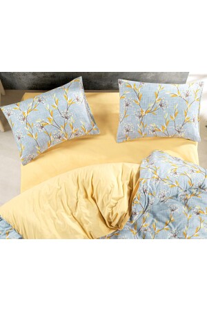 Doppelbett-Bettbezug-Set mit Blumen-Lavendel-Muster, doppelseitiges Bettlaken, schlichte gelbe Farbe, Doppelbett-Bettbezug-Set - 4