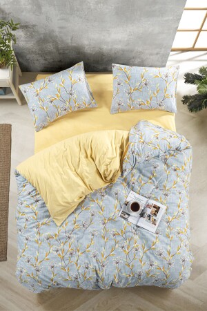 Doppelbett-Bettbezug-Set mit Blumen-Lavendel-Muster, doppelseitiges Bettlaken, schlichte gelbe Farbe, Doppelbett-Bettbezug-Set - 8