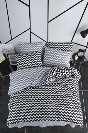 Doppelbett-Bettbezug-Set Zigzag Schwarz Grau CKNT-ZİGZAG - 3