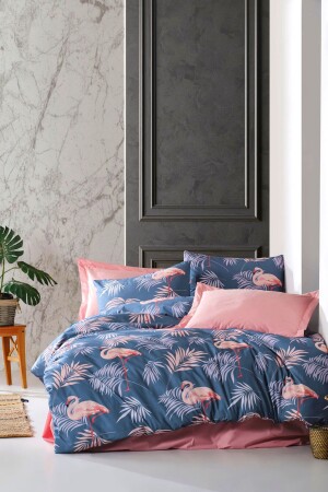 Doppelbett-Flamingo-Bettbezug-Set mit elastischen Laken in Dusty Rose (160 x 200 cm), cndn-flamingo-çk - 1