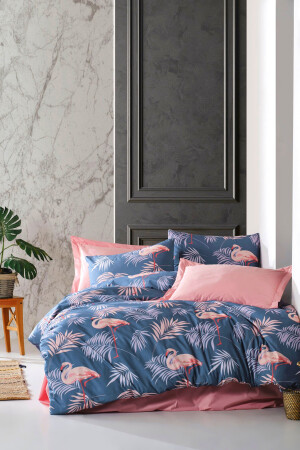 Doppelbett-Flamingo-Bettbezug-Set mit elastischen Laken in Dusty Rose (160 x 200 cm), cndn-flamingo-çk - 3