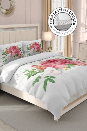 Doppelbettbezug-Set aus 100 % Baumwollsatin mit Spannbettlaken, New Floral MONOHOME32647 - 1