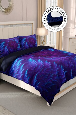 Doppelbettbezug-Set aus 100 % Baumwollsatin mit Spannbettlaken, Purple Energy MONOHOME33200 - 1