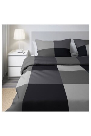 Doppelbettbezug-Set, Schwarz Meridyendukkan 240x220 cm 100 % Baumwolle Black Square Line schwarz nev - 6