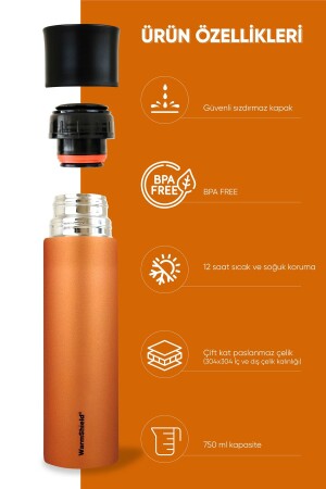 Doppelschichtiger Edelstahl-Thermosbecher in Platinorange, 750 ml, Thermoskanne für Kaffee und Tee - 3