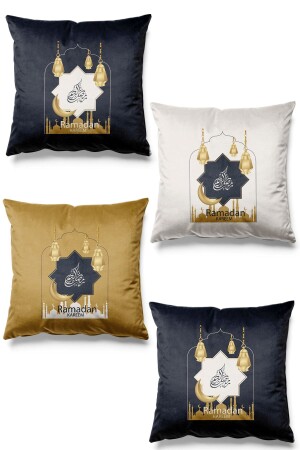 Doppelseitig bedruckter Ramadan-Kissenbezug mit goldenen Mustern, 4er-Set, Wildleder-Kissenbezug, Ramadan Kareem, 43 x 43 - 1