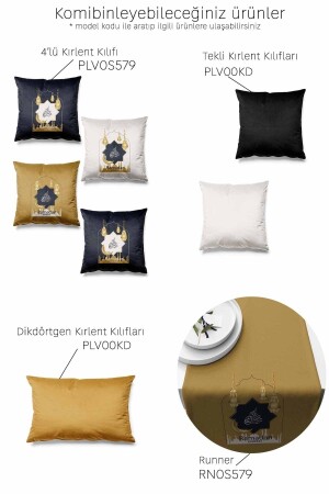 Doppelseitig bedruckter Ramadan-Kissenbezug mit goldenen Mustern, 4er-Set, Wildleder-Kissenbezug, Ramadan Kareem, 43 x 43 - 2