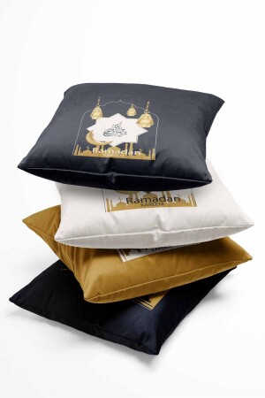 Doppelseitig bedruckter Ramadan-Kissenbezug mit goldenen Mustern, 4er-Set, Wildleder-Kissenbezug, Ramadan Kareem, 43 x 43 - 3