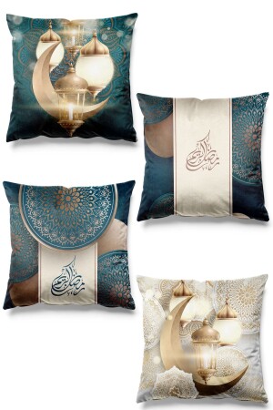 Doppelseitig bedruckter Ramadan Lux gemusterter 4-teiliger Wildleder-Kissenbezug Ramadan Kareem 43 x 43 - 2