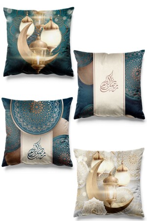 Doppelseitig bedruckter Ramadan Lux gemusterter 4-teiliger Wildleder-Kissenbezug Ramadan Kareem 43 x 43 - 1