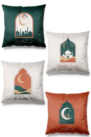 Doppelseitig bedrucktes Ramadan-Kuppelmuster, 4er-Set, Wildleder-Kissenbezug, Ramadan Kareem, 43 x 43 - 2