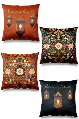 Doppelseitig bedrucktes Ramadan-Laternen-Muster, 4er-Set, Wildleder-Kissenbezug, Ramadan Kareem, 43 x 43 - 1