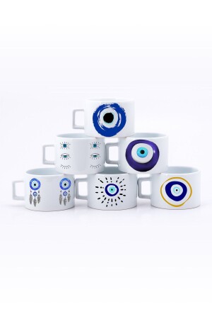 Doppelseitig bedrucktes Set mit Evil Eye-Perlen, bestehend aus 6 Tee- und Kaffeetassen - 1