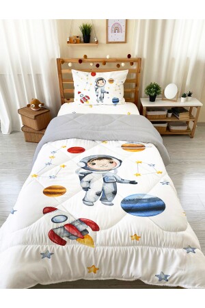 Doppelseitige Steppdecke und Schlafset aus Wellsoft-Silikon mit Astronauten-Muster, 160 x 220 cm - 2