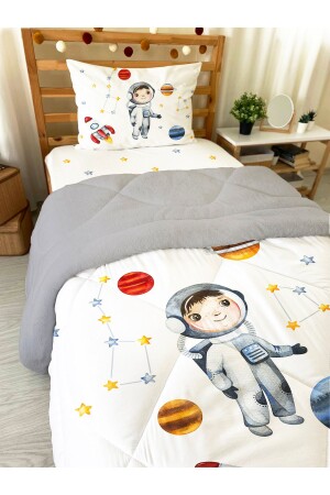 Doppelseitige Steppdecke und Schlafset aus Wellsoft-Silikon mit Astronauten-Muster, 160 x 220 cm - 4