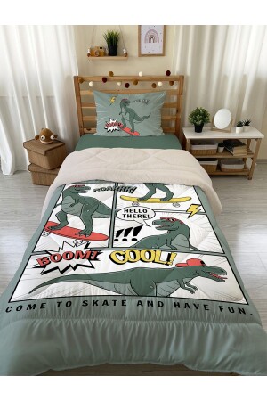 Doppelseitige Steppdecke und Schlafset aus Wellsoft-Silikon mit Dinosaurier-Muster, 160 x 220 cm - 2